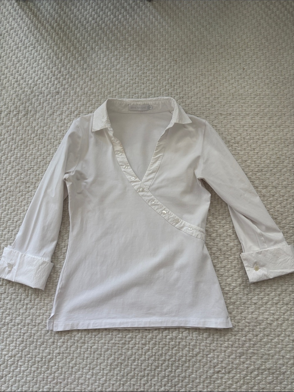 Anne Fontaine White Collared Wrap-Style Long Sleeve Top 38